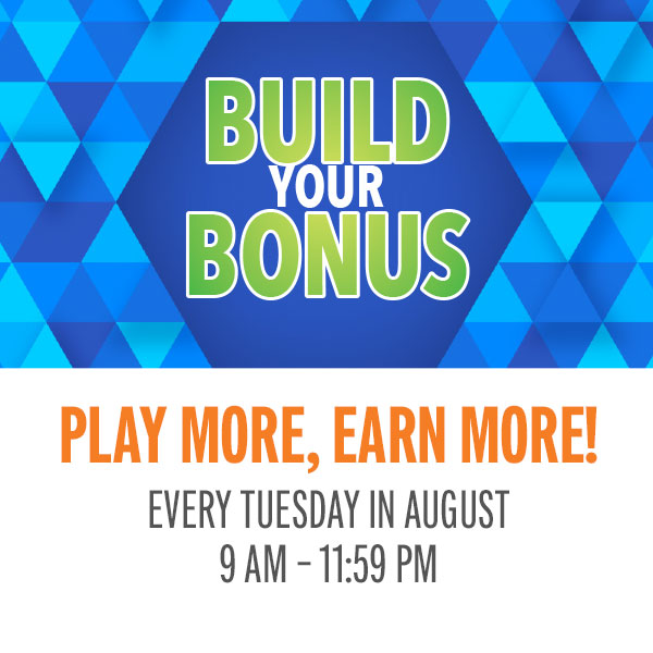 Play as long as you want on Tuesdays and then choose your slot play reward. Earn up to $300 slot play!